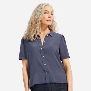 Everlane Clean Silk Puff Sleeve Shirt sz 4 washed navy